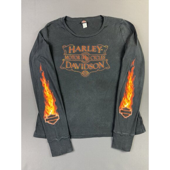 Rare Vintage Y2K Harley Davidson McGrath Hawkeye Coralville IA Flames Longsleeve - Picture 1 of 10
